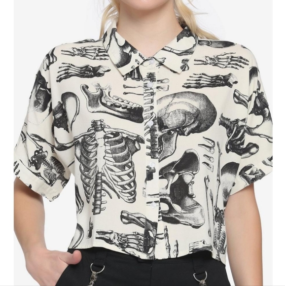 Hot Topic Tops - NWT Skeleton Anatomy Bones Skull White Blouse